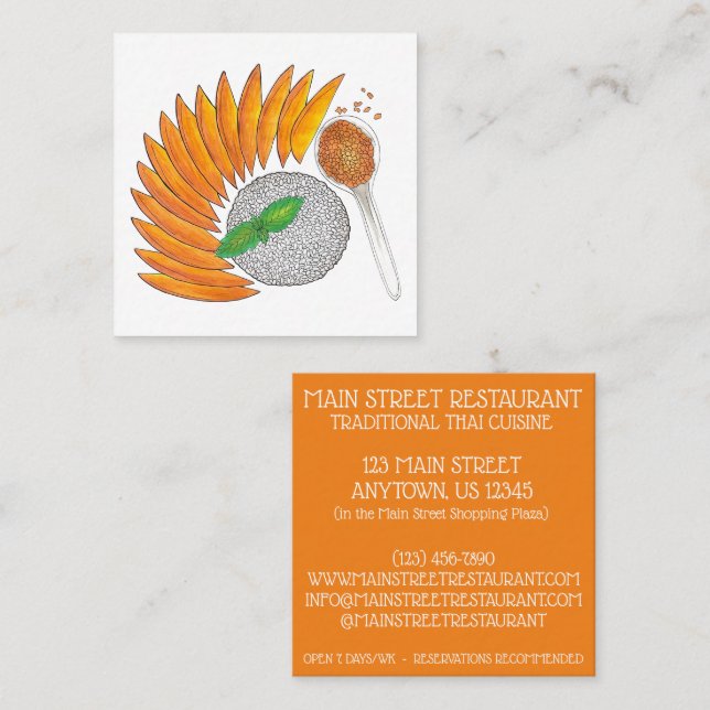 Tarjeta De Visita Cuadrada Restaurante tailandés Mango Sticky Rice Dessert (Anverso / Reverso)