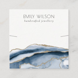 Tarjeta De Visita Cuadrada Resumen Agate Blue Gold Necklace Band Template