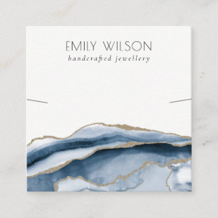 Tarjeta De Visita Cuadrada Resumen Agate Blue Gold Necklace Band Template