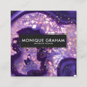 Tarjeta De Visita Cuadrada Resumen Agate Purple Agate Geode Stone Gold Splatt