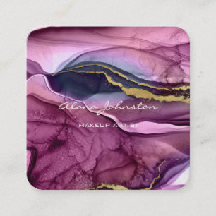 Tarjeta De Visita Cuadrada Resumen Artista de maquillaje Purple Gold