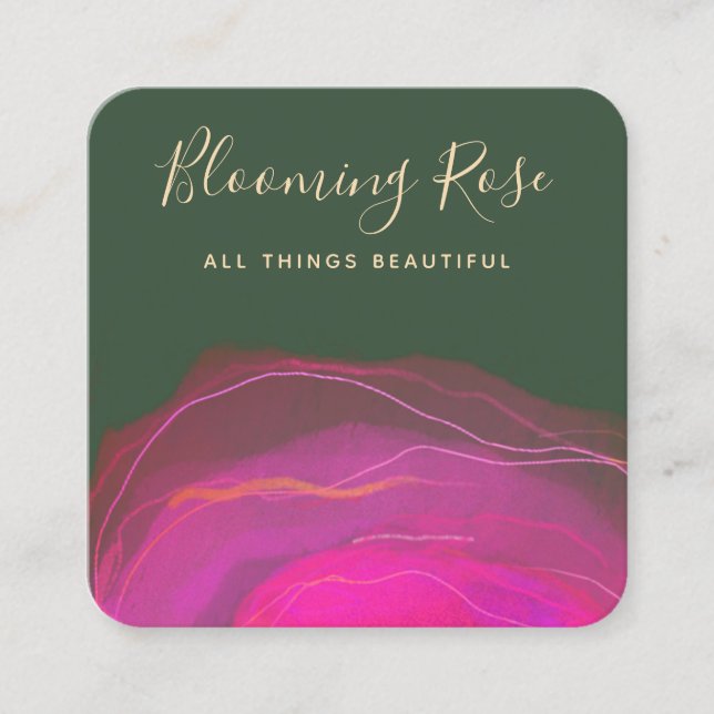 Tarjeta De Visita Cuadrada Resumen artístico Plaza de acuarela verde rosa (Anverso)