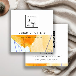 Tarjeta De Visita Cuadrada Resumen Código QR del logotipo de arte de color az