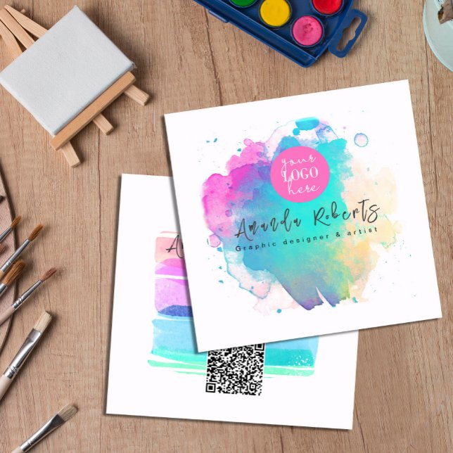 Tarjeta De Visita Cuadrada Resumen de acuarela Artista de Brush Strock ("Expressive Brush Strokes: Elevate Your Presence" #watercolorartist #watercolorbusinesscard #artistc)