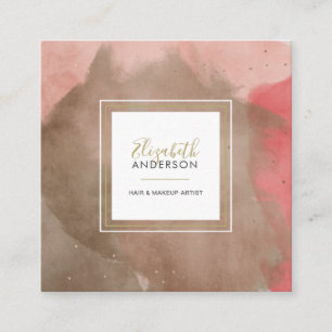 Tarjeta De Visita Cuadrada Resumen de acuarela Artista de maquillaje rosa y d