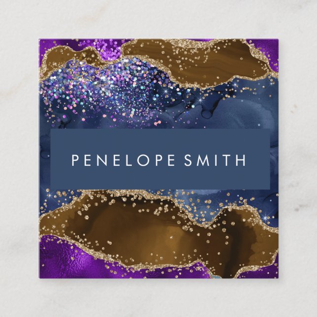 Tarjeta De Visita Cuadrada Resumen de agio morado azul marrón (Anverso)