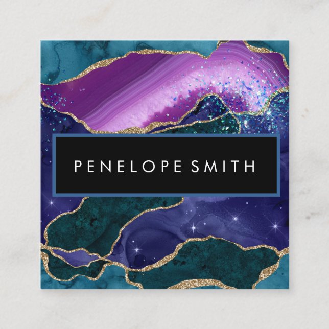Tarjeta De Visita Cuadrada Resumen de agios azul y púrpura (Anverso)