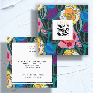 Tarjeta De Visita Cuadrada Resumen de color vintage del código QR en medios s