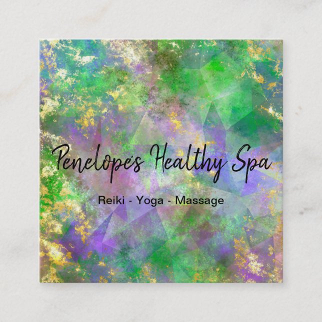 Tarjeta De Visita Cuadrada Resumen de oro morado verde (Anverso)