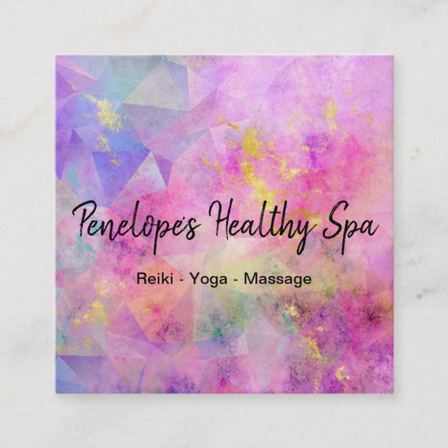 Tarjeta De Visita Cuadrada Resumen de oro púrpura rosa azul (Anverso)