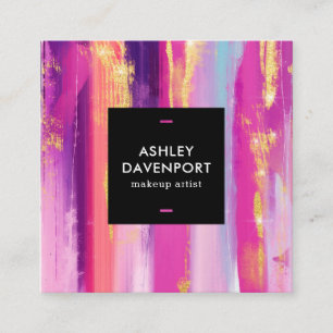 Tarjeta De Visita Cuadrada Resumen de pinceles rosa y dorado purpurina maquil