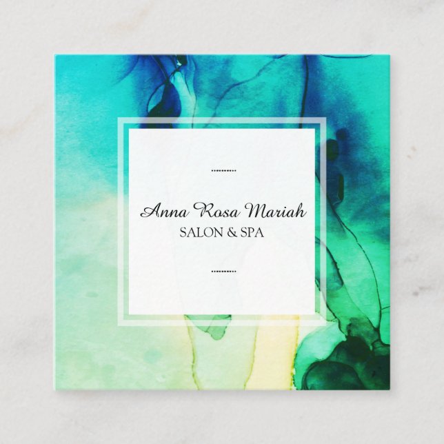Tarjeta De Visita Cuadrada *~* Resumen De Spa Moda Artística Verde Turquesa (Anverso)