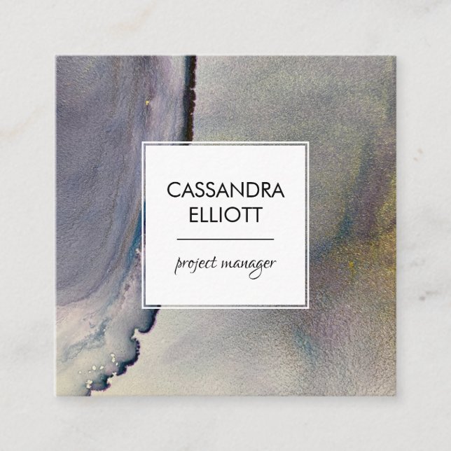 Tarjeta De Visita Cuadrada Resumen Denim Blue & Gold Alcohol Ink Liquid Art (Anverso)