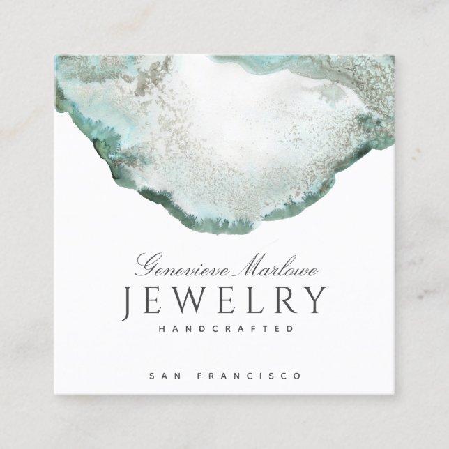 Tarjeta De Visita Cuadrada Resumen Diseñador de joyas de Agate Verde (Anverso)