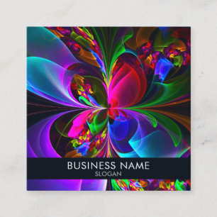 Tarjeta De Visita Cuadrada Resumen floral moderno Patrón azul rojo del arte #