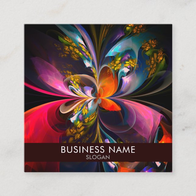 Tarjeta De Visita Cuadrada Resumen floral moderno Patrón azul rojo del arte # (Anverso)