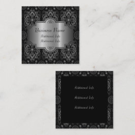Tarjeta De Visita Cuadrada Resumen Floral Negro Y Plata