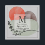 Tarjeta De Visita Cuadrada Resumen Formas Monogramadas Diseñador de interiore<br><div class="desc">Una tarjeta de visita única de diseño interior con formas abstractas en tonos tierra de rojo y marrón sabio con un monograma central. Resumen de estilo moderno con una forma contrastante de hoja.</div>