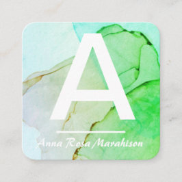 Tarjeta De Visita Cuadrada ~* Resumen inicial de moda QR LOGO FOTO Aqua