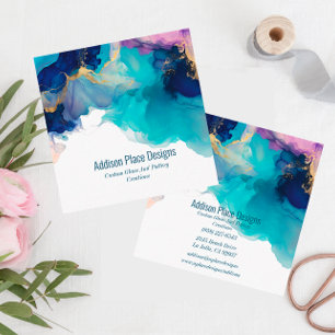 Tarjeta De Visita Cuadrada Resumen Lavanda azul de tinta de alcohol