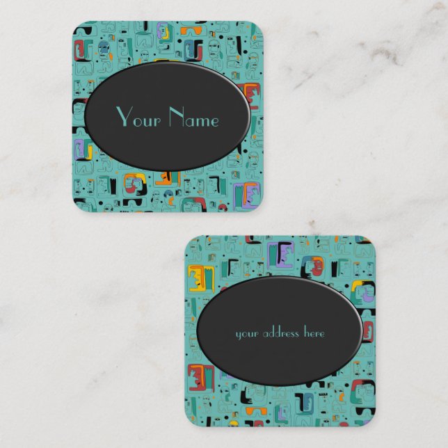 Tarjeta De Visita Cuadrada Resumen maya tribal antiguo patrón de rostros 1 (Anverso / Reverso)