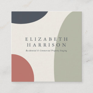 Tarjeta De Visita Cuadrada Resumen moderno Sage Green Blue Terracotta