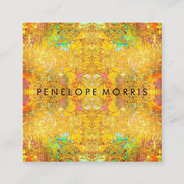 Tarjeta De Visita Cuadrada Resumen Naranja Beauty Stylist (Anverso)