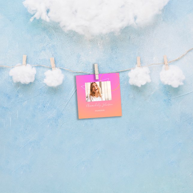 Tarjeta De Visita Cuadrada Resumen OMBRÉ Geometría Personalizado Foto Rosa (Abstract OMBRÉ Geometry Custom Photo Pink Square Business Card)