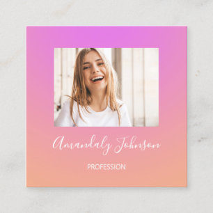 Tarjeta De Visita Cuadrada Resumen OMBRÉ Pink Ombré Personalizado Foto Rosa