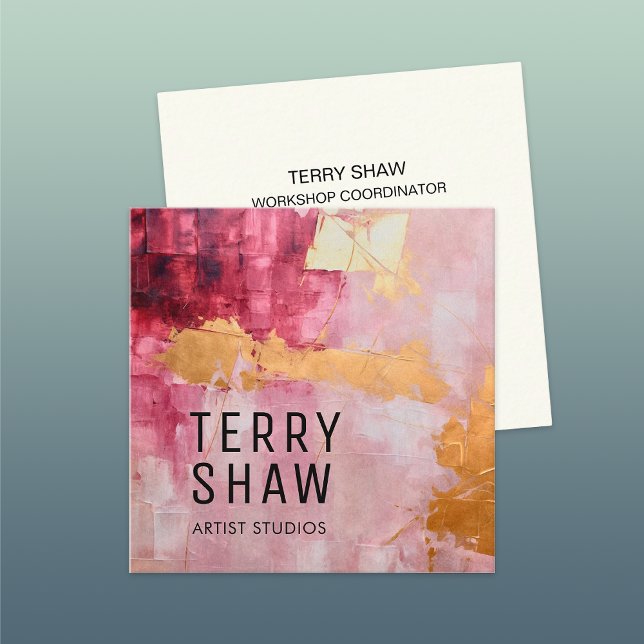 Tarjeta De Visita Cuadrada Resumen Pintura de oro rosa de Borgoña (Subido por el creador)