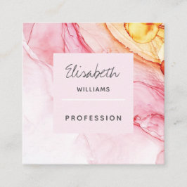 Tarjeta De Visita Cuadrada Resumen Pintura rosa de tinta elegante