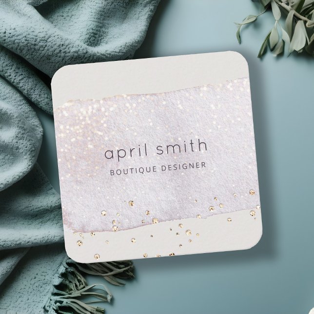 Tarjeta De Visita Cuadrada Resumen Purpurina de acuarela del cepillo de lino  (Subido por el creador)