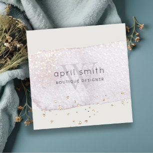 Tarjeta De Visita Cuadrada Resumen Purpurina Monograma del cepillo de lino pú