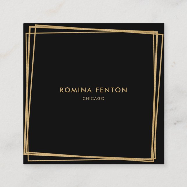 Tarjeta De Visita Cuadrada Resumen Relieve metalizado dorado marcos profesion (Anverso)