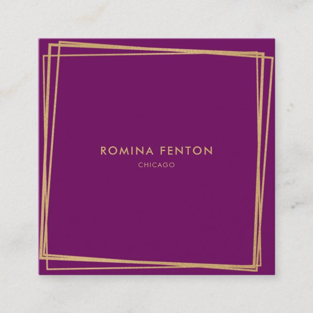 Tarjeta De Visita Cuadrada Resumen Relieve metalizado dorado marcos profesion (Anverso)