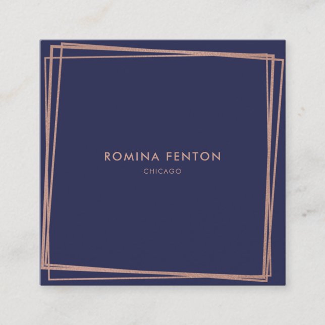 Tarjeta De Visita Cuadrada Resumen Relieve metalizado dorado Rosa Frames Prof (Anverso)