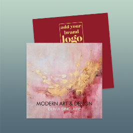 Tarjeta De Visita Cuadrada Resumen Rosa Paint Gold