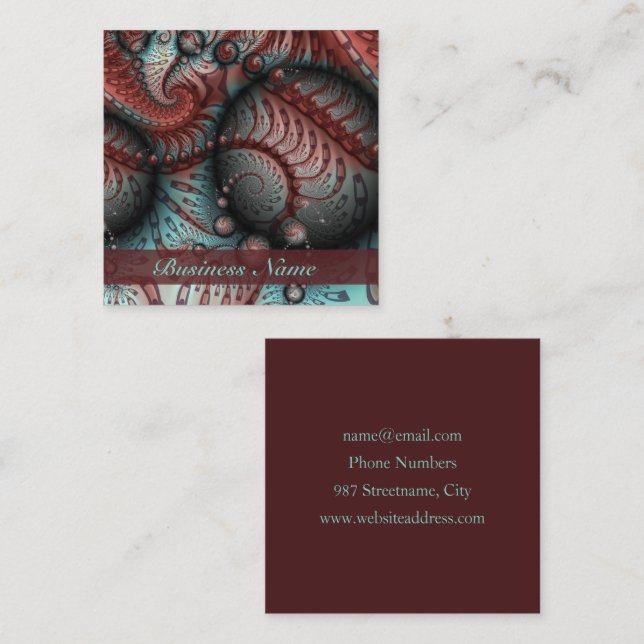 Tarjeta De Visita Cuadrada Resumen Vivid Fantasy Fractal Art Brown Blue (Anverso / Reverso)