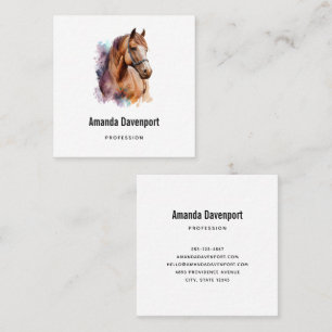 Tarjeta De Visita Cuadrada Retrato de cabeza de caballo marrón en acuarela