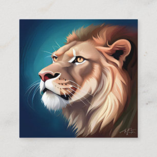 Tarjeta De Visita Cuadrada Retrato de león de lado posado-56557