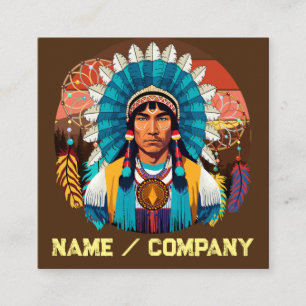 Tarjeta De Visita Cuadrada Retrato poderoso de jefe nativo americano