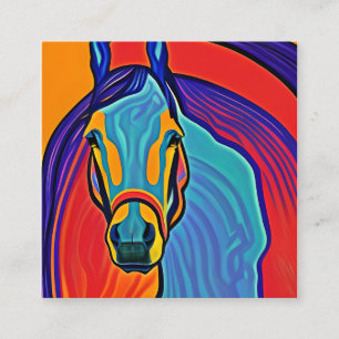 Tarjeta De Visita Cuadrada Retrato psicodélico de Cabeza de Caballo