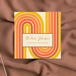 Tarjeta De Visita Cuadrada Retro 60s 70s Ondas arcoiris geométricas de sesent