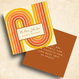 Tarjeta De Visita Cuadrada Retro 60s 70s Ondas arcoiris geométricas de sesent