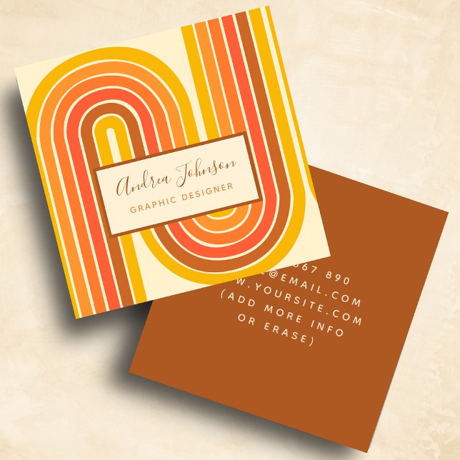 Tarjeta De Visita Cuadrada Retro 60s 70s Ondas arcoiris geométricas de sesent (Subido por el creador)