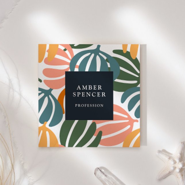 TARJETA DE VISITA CUADRADA RETRO DEJA A GROOVY BOTANICAL GIRLY (Subido por el creador)