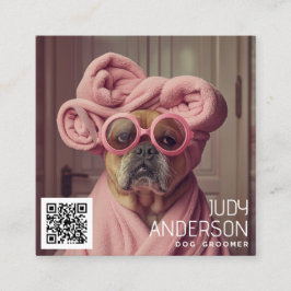 Tarjeta De Visita Cuadrada Retro Dog Groomer