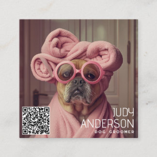 Tarjeta De Visita Cuadrada Retro Dog Groomer