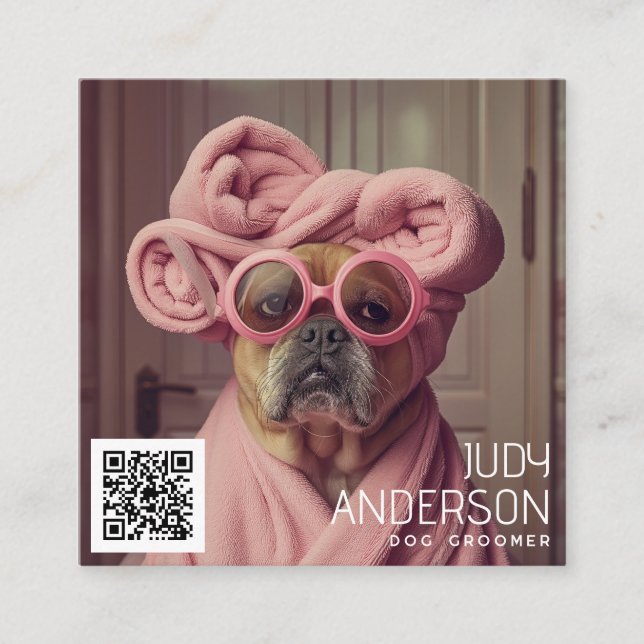 Tarjeta De Visita Cuadrada Retro Dog Groomer (Anverso)