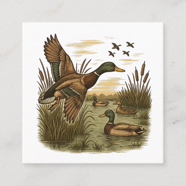 Tarjeta De Visita Cuadrada Retro-Flying-Mallard-Duck-Hunting (Anverso)